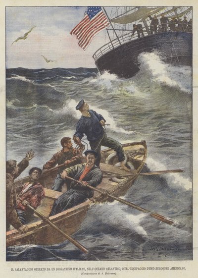 Amerikan Schooner Mürettebatının Atlantik Okyanusunda Bir İtalyan Brigantine Tarafından Kurtarılması by Achille Beltrame