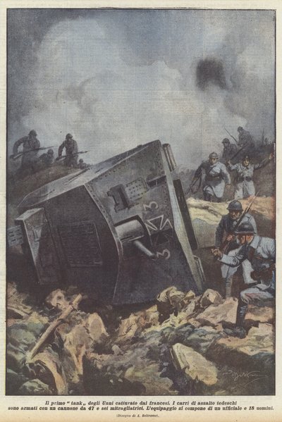 Fransızlar tarafından ele geçirilen Hunların ilk tankı by Achille Beltrame