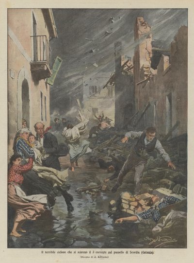 Scordia (Gatania) köyünde 3. akıntıda patlak veren korkunç kasırga by Achille Beltrame