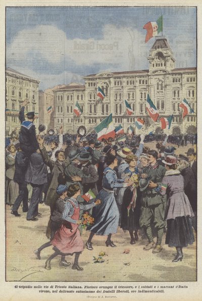 İtalyan Trieste sokaklarında isyan by Achille Beltrame