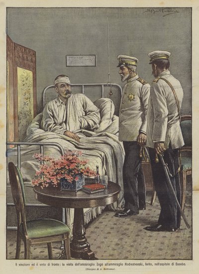 Kazanan ve kaybeden önde, Amiral Togo'nun Amiral Rodiestvenski'yi ziyareti mi? by Achille Beltrame