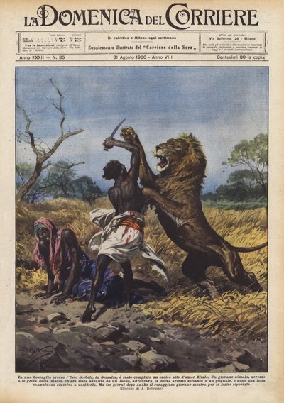Somali, Uebi Shebeli yakınlarındaki bir çalılıkta kahramanca bir evlat sevgisi eylemi gerçekleştirildi. by Achille Beltrame