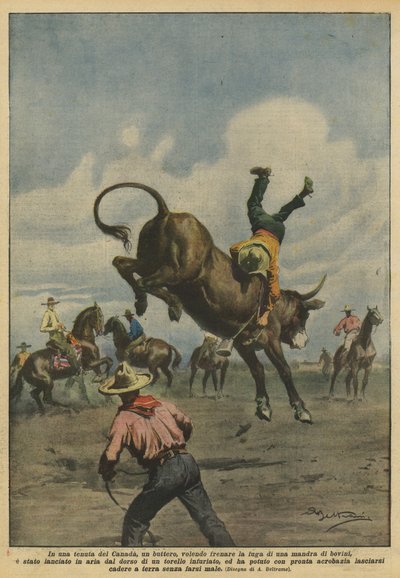 Kanadalı bir malikanede, bir sığır sürüsünün kaçışını durdurmak isteyen bir köylü mü? by Achille Beltrame