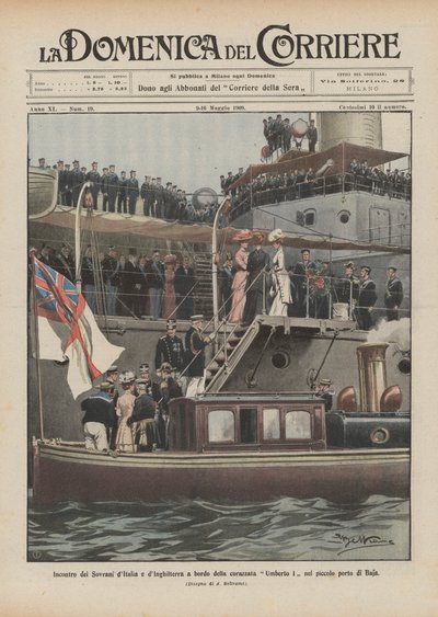 Küçük Baja limanında Umberto I zırhlısında İtalya ve İngiltere Egemenlerinin Buluşması by Achille Beltrame
