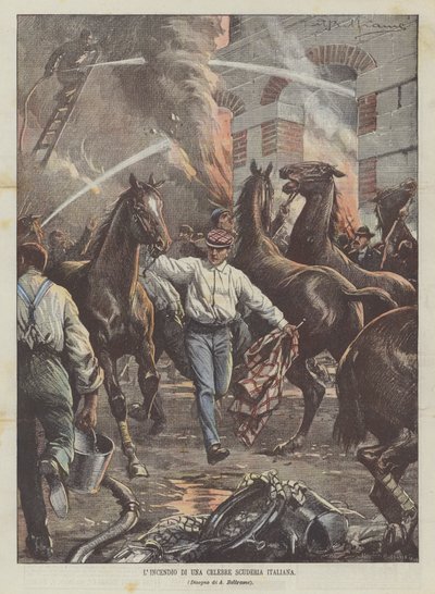 Ünlü Bir İtalyan Ahırının Ateşi by Achille Beltrame