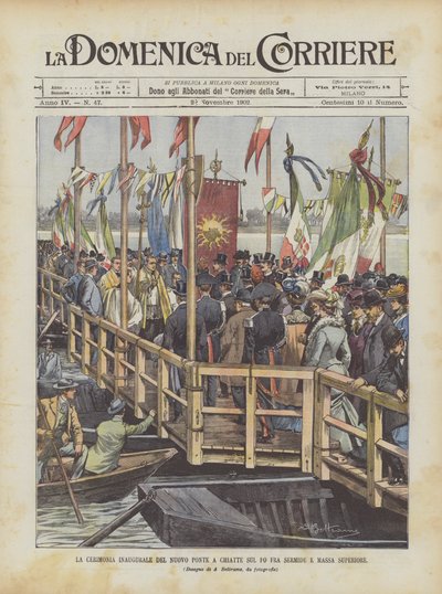 Sermide ile Massa Superiore Arası Po Üzerindeki Yeni Mavna Köprüsünün Açılış Töreni by Achille Beltrame