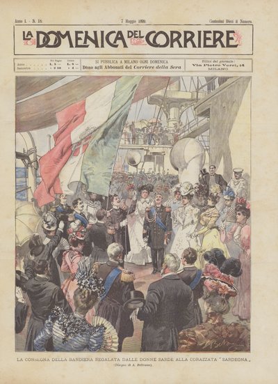 Sardunyalı Kadınların Sardunya Savaş Gemisine Verdiği Bayrağın Teslimi by Achille Beltrame