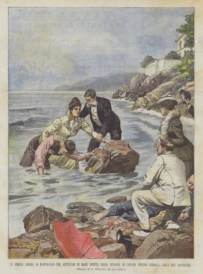 Portekiz Kraliçesi Amelia Cascaes Plajının Kıyafetleriyle Denize Atılan Kim? by Achille Beltrame