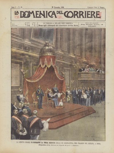 XX Yasama Meclisinin Üçüncü Oturumunu Başlatan Kraliyet Oturumu, Palazzo Del Senato, Roma by Achille Beltrame