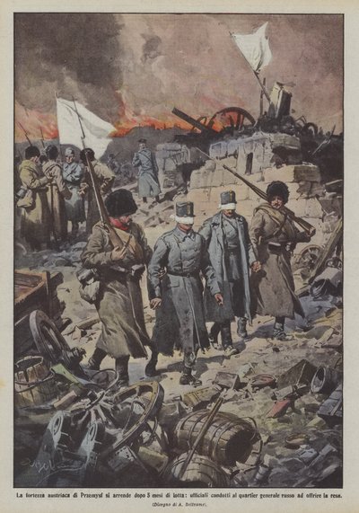 Avusturya'nın Przemysl kalesi 5 aylık mücadeleden sonra teslim oldu, memurlar karargahlara mı yol açtı? by Achille Beltrame