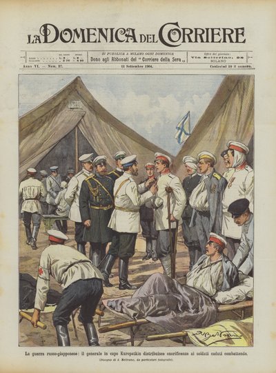 Rus-Japon Savaşı, Baş General Kuropatkin, savaşan askerlere onur dağıtıyor by Achille Beltrame