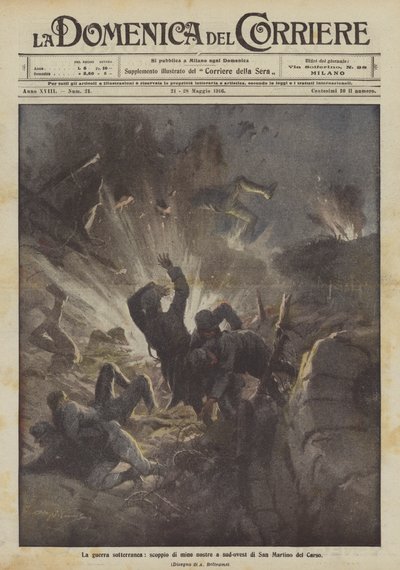 Yeraltı savaşı, San Martino del Carso'nun güneybatısındaki madenlerimizin patlaması by Achille Beltrame