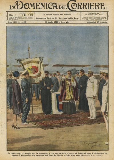 Birinci Havacılık Grubuna bir onur flamasının teslimi için pitoresk tören mi? by Achille Beltrame