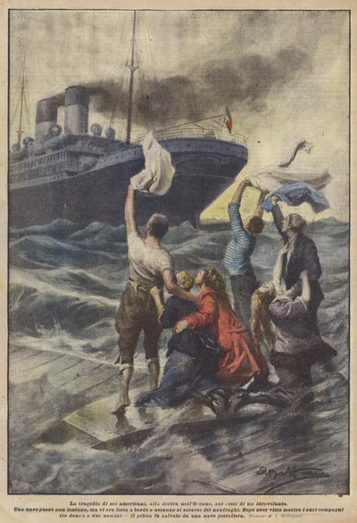 Bir deniz uçağının kalıntıları üzerinde okyanusta başıboş kalan altı Amerikalı