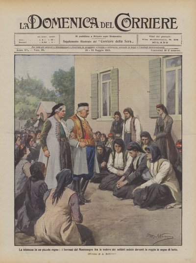 Küçük bir krallığın üzüntüsü, oturan askerlerin dulları arasında Karadağ Hükümdarları mı? by Achille Beltrame