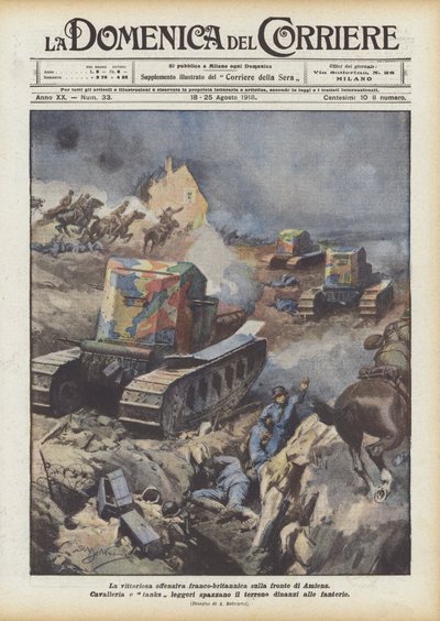 Amiens cephesinde muzaffer Fransız-İngiliz saldırısı by Achille Beltrame