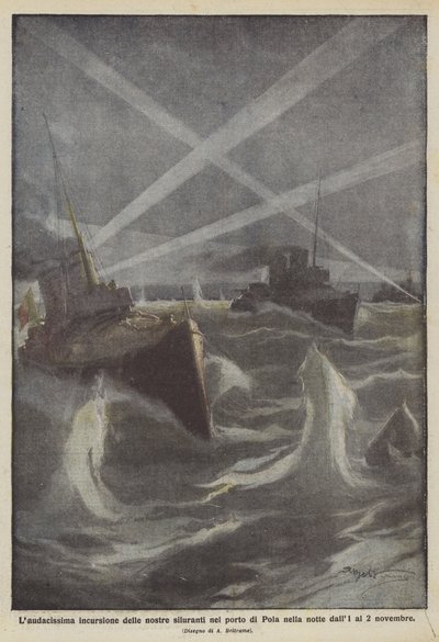 1-2 Kasım gecesi Pula limanında torpidolarımızın Laudacissima saldırısı by Achille Beltrame