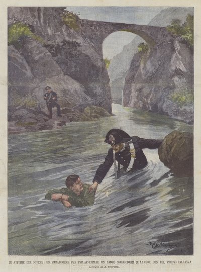 Görev Kurbanları, Kaçak Bir Hırsızı Yakalamak İçin Onunla Boğulan Bir Carabiniere, Pallanza Yakınlarında by Achille Beltrame