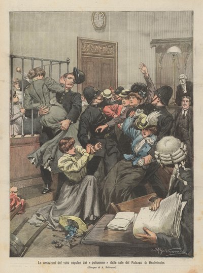 Polisler tarafından Westminster Sarayı'nın salonlarından ihraç edilen oyların Amazonları by Achille Beltrame