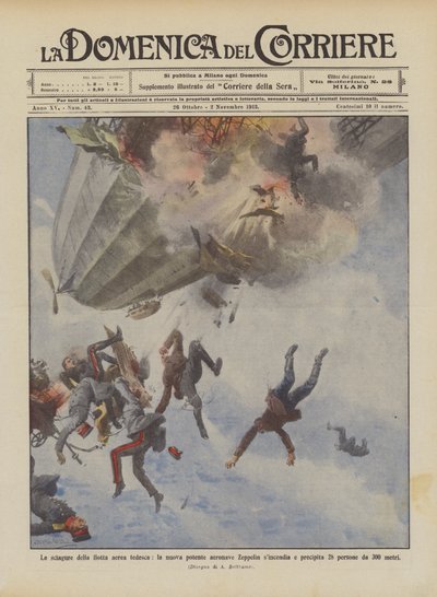 Alman hava filosunun talihsizlikleri, yeni güçlü Zeppelin zeplin senkronizasyonu ve çarpışması mı? by Achille Beltrame