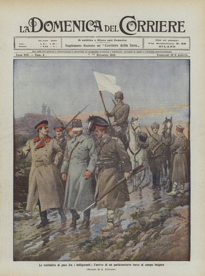 Savaşanlar arasındaki barış görüşmeleri, bir Türk parlamenterin Bulgar kampına gelişi by Achille Beltrame