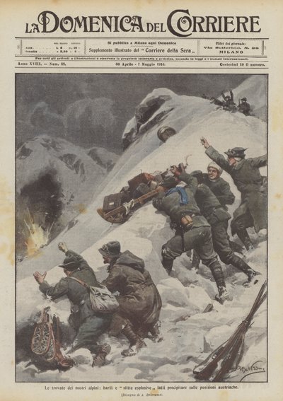 Alp birliklerimizin, varillerin ve patlayıcı kızakların buluntuları Avusturya pozisyonlarına koştu by Achille Beltrame