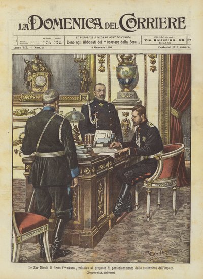 Çar Nicolo İmparatorluğun kurumlarının iyileştirme projesine ilişkin lukase imzası by Achille Beltrame