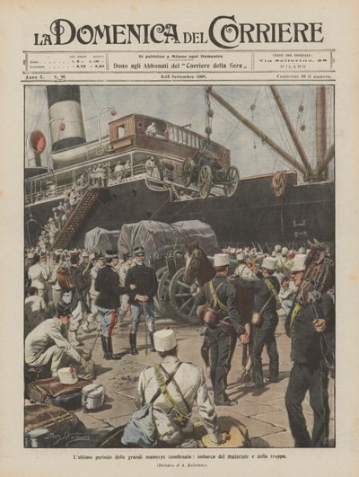 Büyük kombine manevraların, malzeme ve birliklerin yüklenmesinin son dönemi by Achille Beltrame