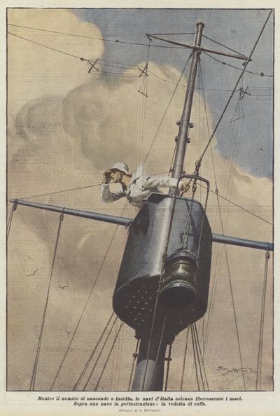 Düşman gizlenirken veya pusuda beklerken, İtalya gemileri denizleri serbestçe geçer by Achille Beltrame