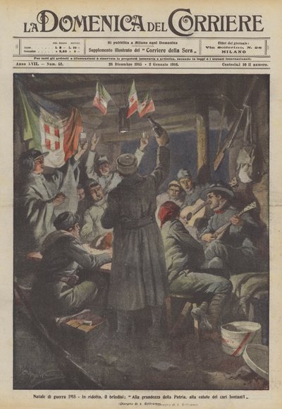 1915 Savaş Noeli, Kısacası, kadeh kaldıralım, Vatanın büyüklüğüne, uzaktaki sevdiklerinizin sağlığına! by Achille Beltrame