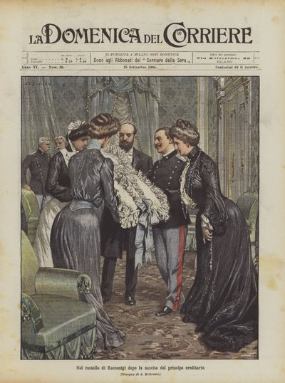 Veliaht prensin doğumundan sonra Racconigi kalesinde by Achille Beltrame