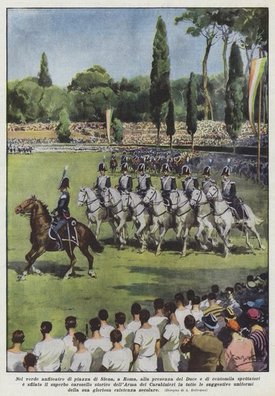Roma'daki Piazza di Siena'nın yeşil amfi tiyatrosunda, Duce ve yüz bin seyircinin huzurunda mı? by Achille Beltrame
