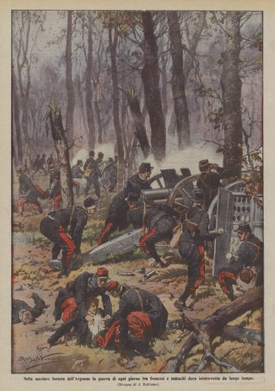 Fransızlar ve Almanlar arasındaki günlük savaş, asırlık Argonne ormanında mı sürüyor? by Achille Beltrame