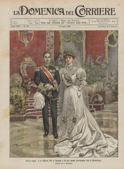 Kraliyet düğünü, İspanya Kralı XIII. Alfonso ve gelini Battenberg Prensesi Ena by Achille Beltrame