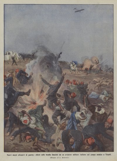 Yeni saldırı savaş araçları, bir İtalyan askeri havacı tarafından atılan bombaların etkileri? by Achille Beltrame