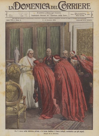 Pius X, selamları için özel ve aile kütüphanesinde Kutsal Kardinaller Koleji