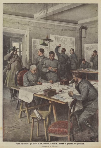 Harekâttan önce, harekat hazırlanırken bir ordu komutanlığının büroları by Achille Beltrame