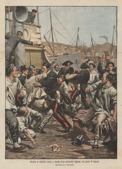Napoli limanında bir İngiliz buharlı gemisinde Çinli denizcilerin isyanı by Achille Beltrame