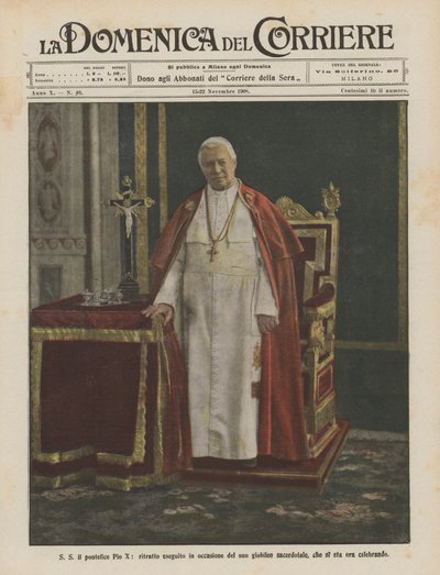 SS Papa Pius X, şu anda kutlanmakta olan rahiplik yıldönümü vesilesiyle yapılan portre by Achille Beltrame