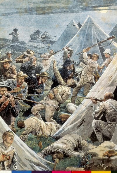 Güney Afrika. İkinci Boer Savaşı. İngiliz Tweefontein kampına saldırı (1902). Achille Beltrame