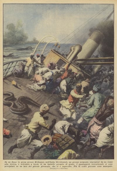 Batı Hindistan, Kolhapur yakınlarındaki azgın bir nehirde büyük bir yılan mı patladı? by Achille Beltrame