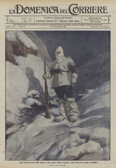 Savaşın aşırı sınırlarında, pitoresk kış arazisinde bize gelişmiş bir bakış by Achille Beltrame