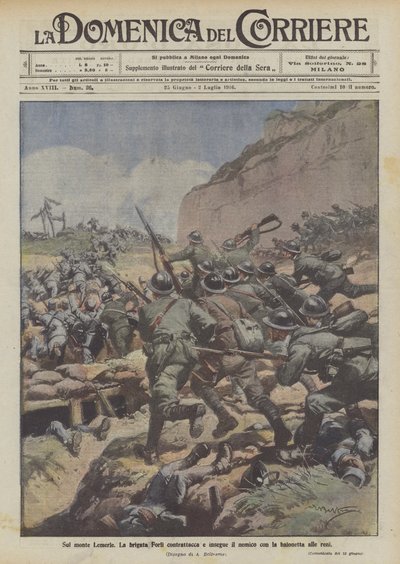 Lemerle Dağı'nda, Forli tugayı karşı saldırıya geçiyor ve düşmanı böbreklere süngü ile takip ediyor by Achille Beltrame