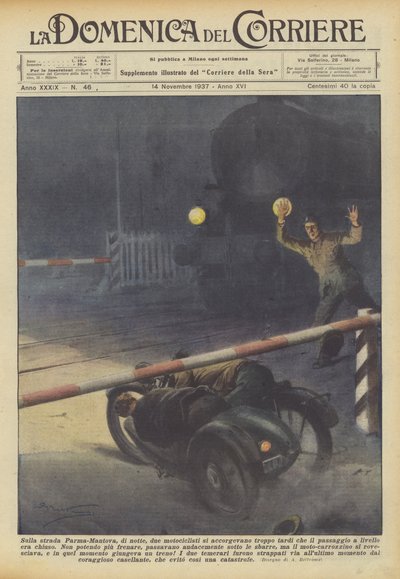 Parma-Mantua yolunda, geceleri iki motosikletçi bunu çok mu geç fark etti? by Achille Beltrame
