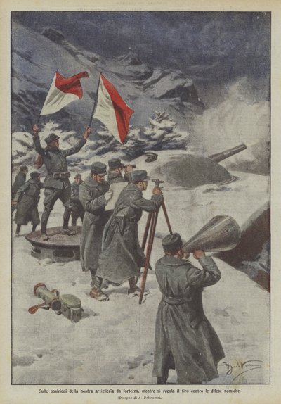 Kale topçularımızın mevzilerinde, düşman savunmasına karşı ateşi ayarlarken by Achille Beltrame