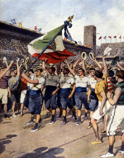 1912 Stockholm Olimpiyat Oyunları: kazanan İtalyan jimnastik takımı. Hasta d