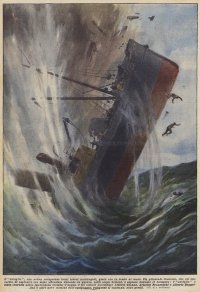 Pek çok gemi enkazı hazinesini kurtaran Pençe, şimdi denizin dibinde yatıyor (renkli taş) by Achille Beltrame