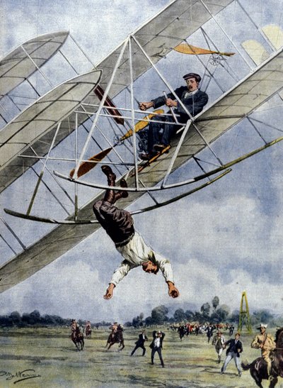 Havanın dramaları: Orville Wright ve Amerikalı teğmen Selfridge, uçaklarıyla otuz metre yükseklikten hızla fırlarlar. Beltrame