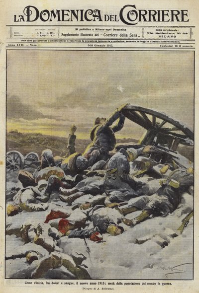 Dünya nüfusunun yarısının savaşta olduğu yeni yıl 1915 by Achille Beltrame