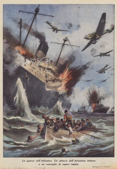 Atlantik'teki savaş (renkli litho) by Achille Beltrame